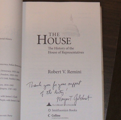 The book I bought, signed by Congressman Gilchrest.